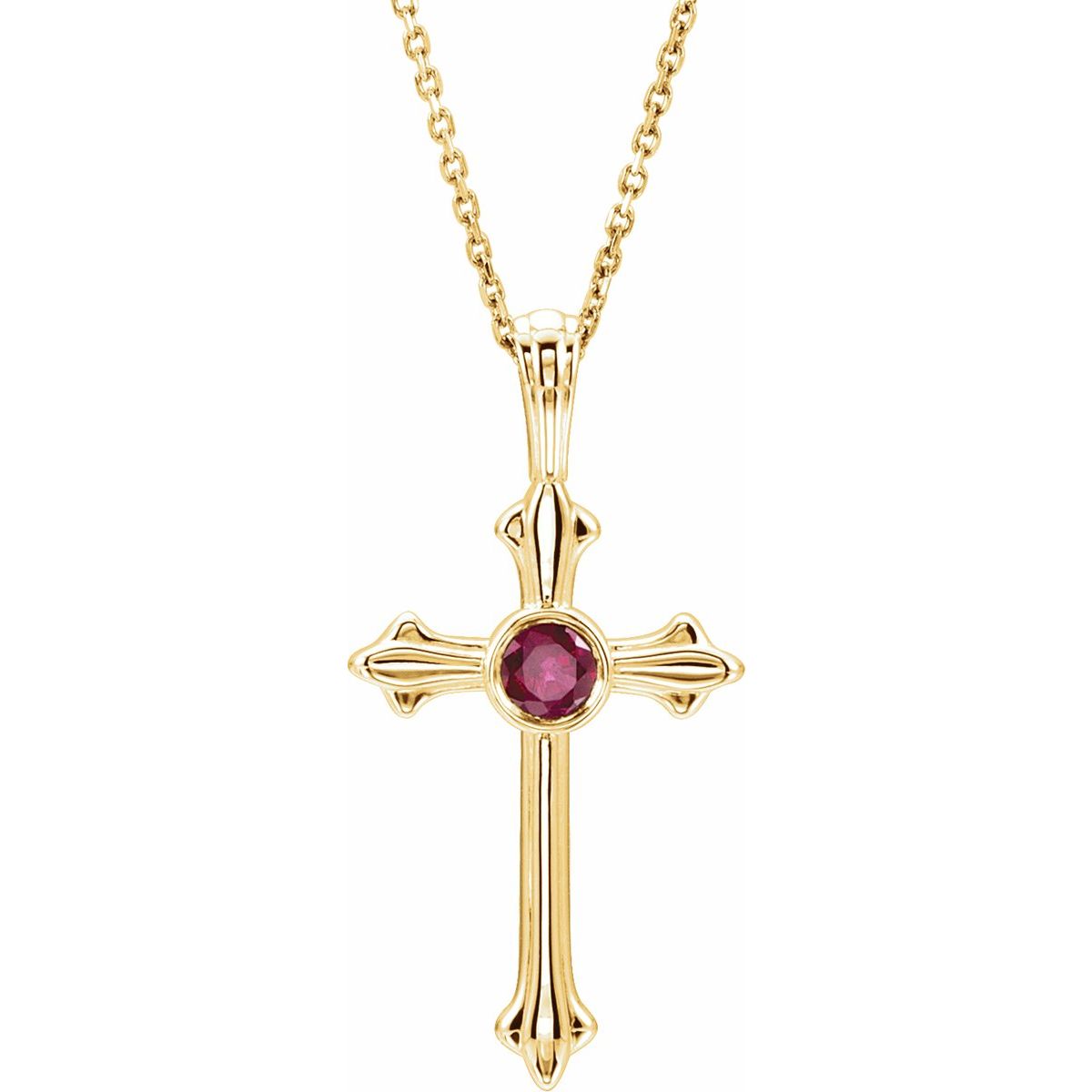 Natural Ruby Cross Pendant in 14k rose gold
