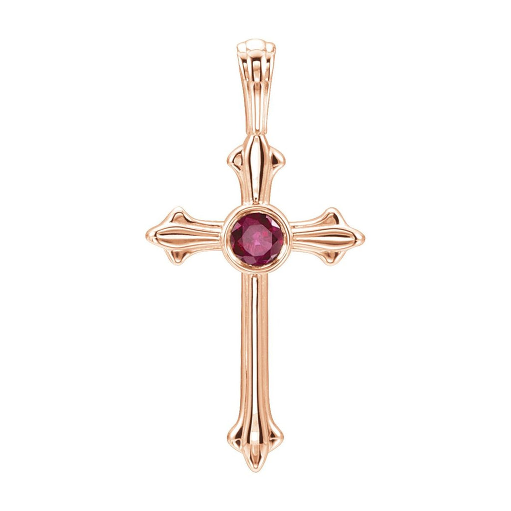 Natural Ruby Cross Pendant in 14k rose gold