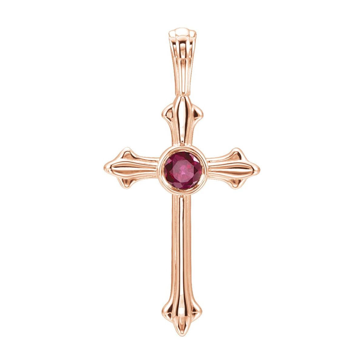 Natural Ruby Cross Pendant in 14k rose gold