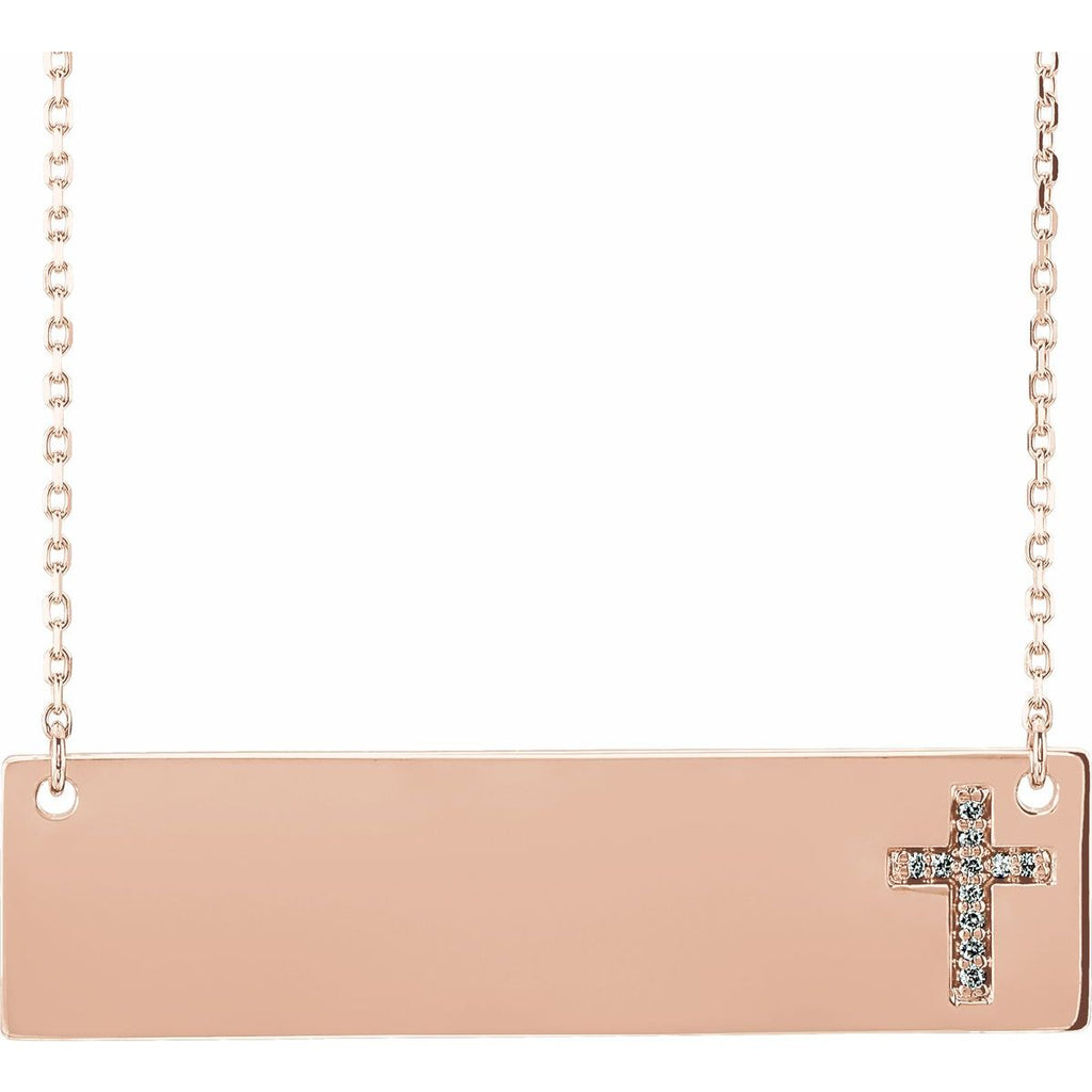 .025 CTW Natural Diamond Engravable Cross Necklace in 14k rose gold