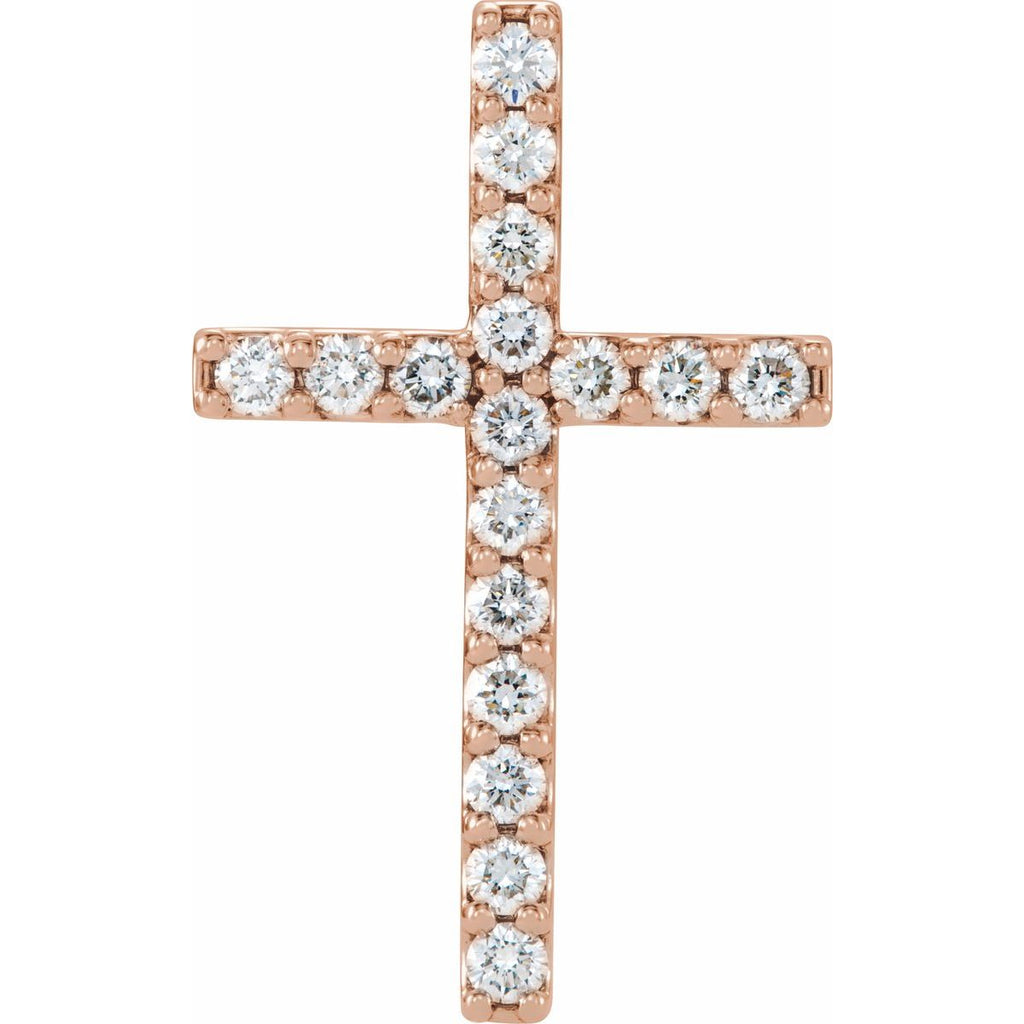 Natural Diamond Petite Cross Pendant in 14k rose gold