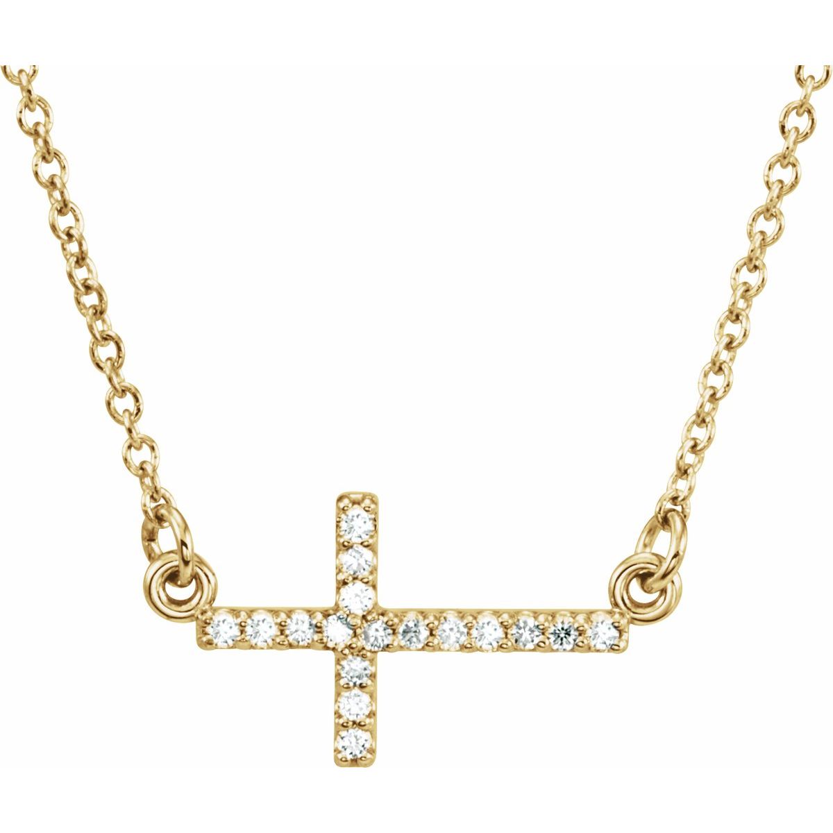 .07 CTW Natural Diamond Sideways Cross Necklace in 14k yellow gold