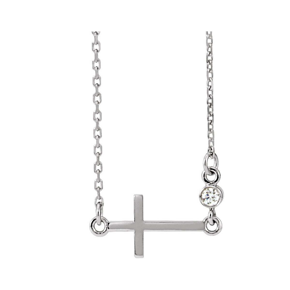 .03 CTW Natural Diamond Sideways Cross Necklace in 14k white gold