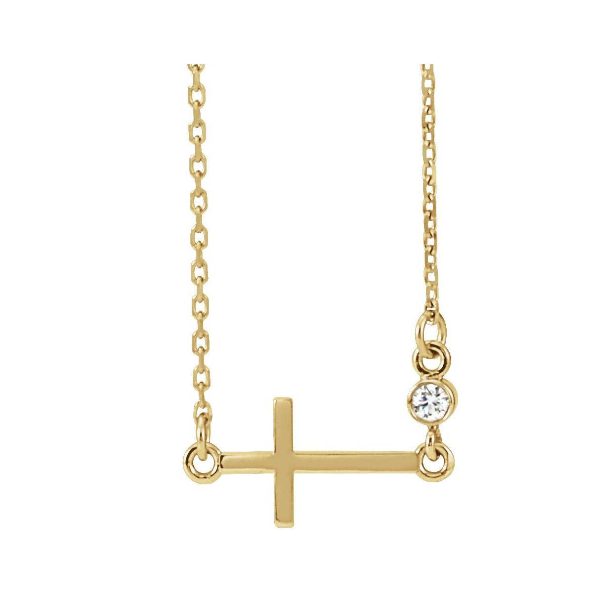 .03 CTW Natural Diamond Sideways Cross Necklace in 14k yellow gold