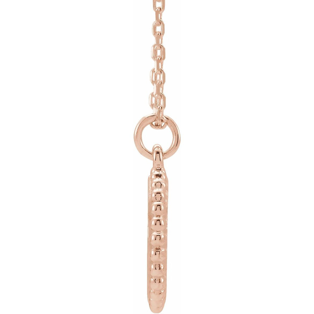 Engravable Beaded Disc Necklace in 14k rose gold