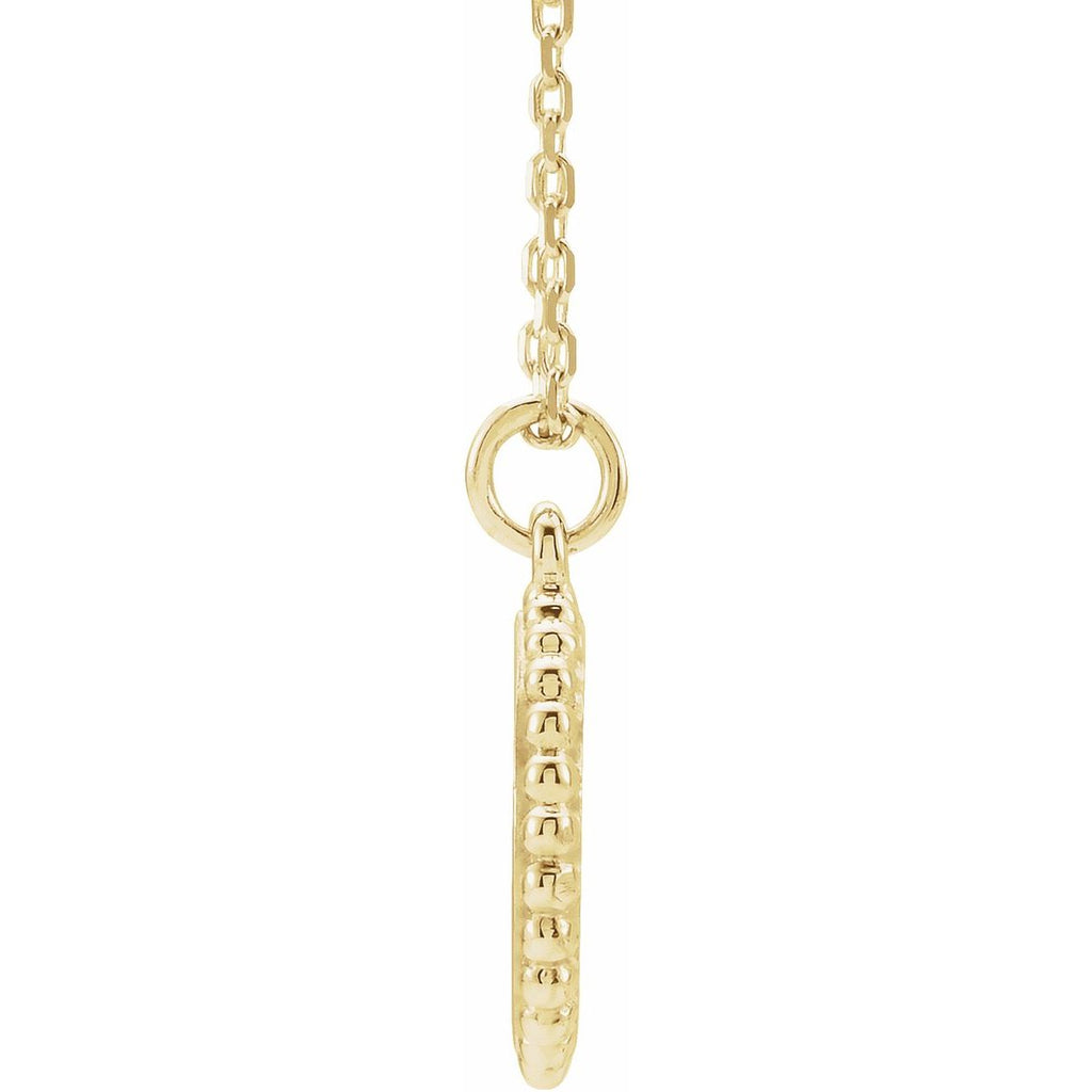 Engravable Beaded Disc Necklace in 14k yellow gold
