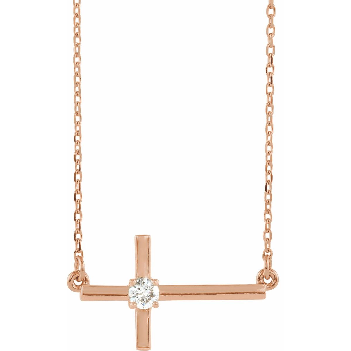 1/10 CTW Natural Diamond Sideways Cross Necklace in 14k rose gold