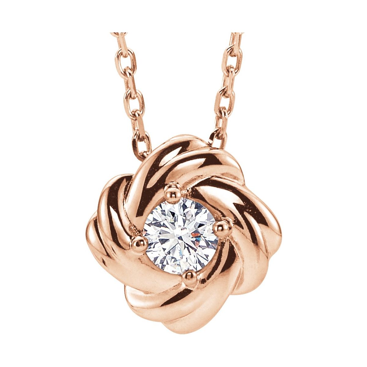 1/6 CTW Natural Diamond Knot Necklace in 14k rose gold