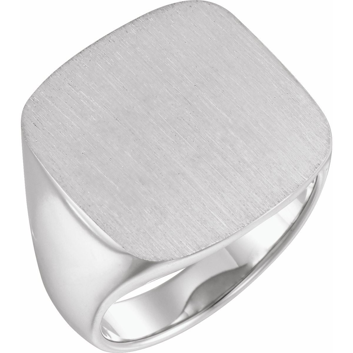 20 mm Square Signet Ring With Brush Finished Top in 14k white gold