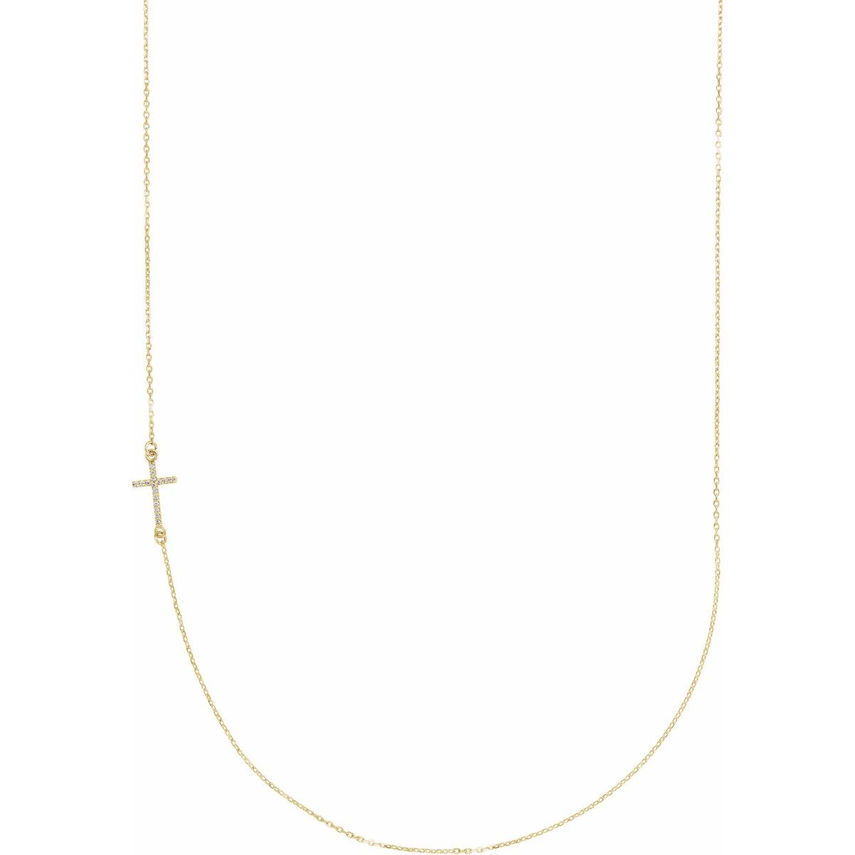 .04 CTW Natural Diamond Off-Center Sideways Cross Necklace in 14k yellow gold