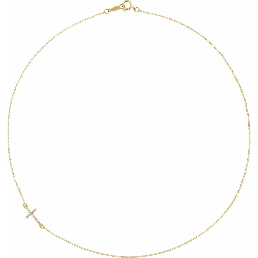 .04 CTW Natural Diamond Off-Center Sideways Cross Necklace in 14k yellow gold
