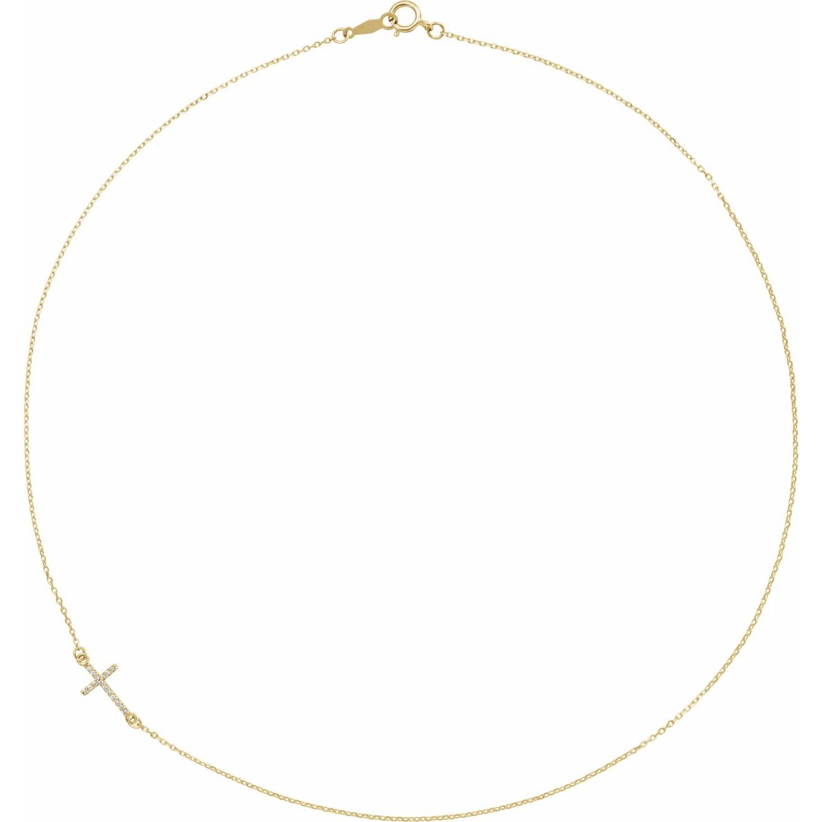 .04 CTW Natural Diamond Off-Center Sideways Cross Necklace in 14k yellow gold