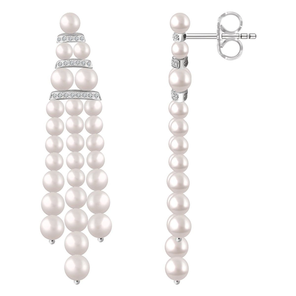 Cultured White Freshwater Pearl & 1/4 CTW Natural Diamond Earrings in 14k white gold