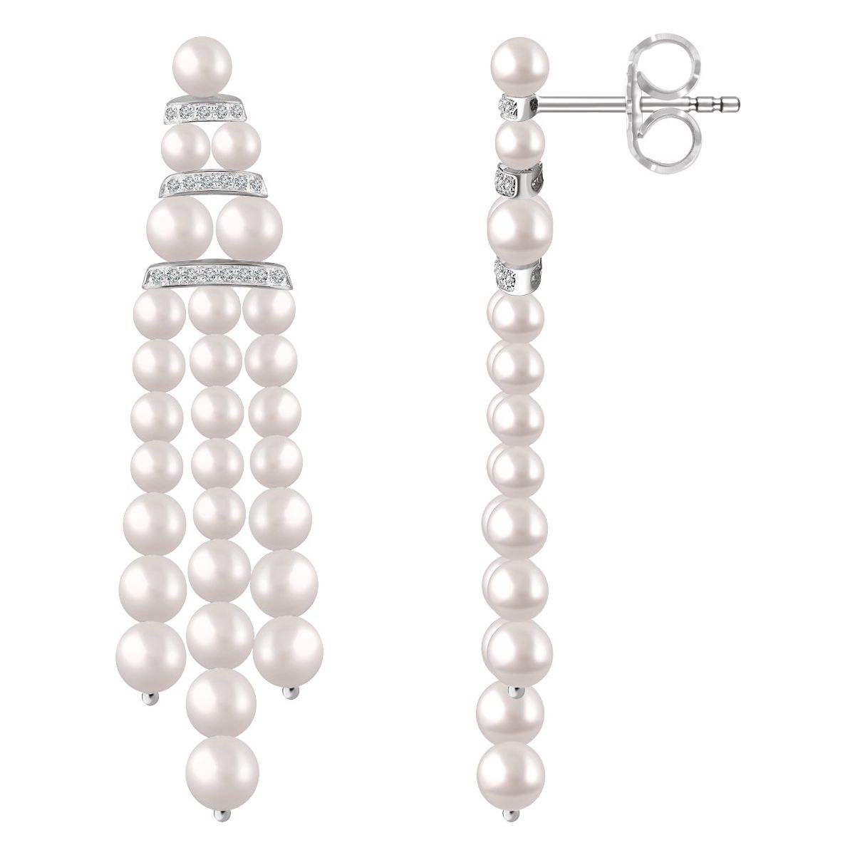 Cultured White Freshwater Pearl & 1/4 CTW Natural Diamond Earrings in 14k white gold