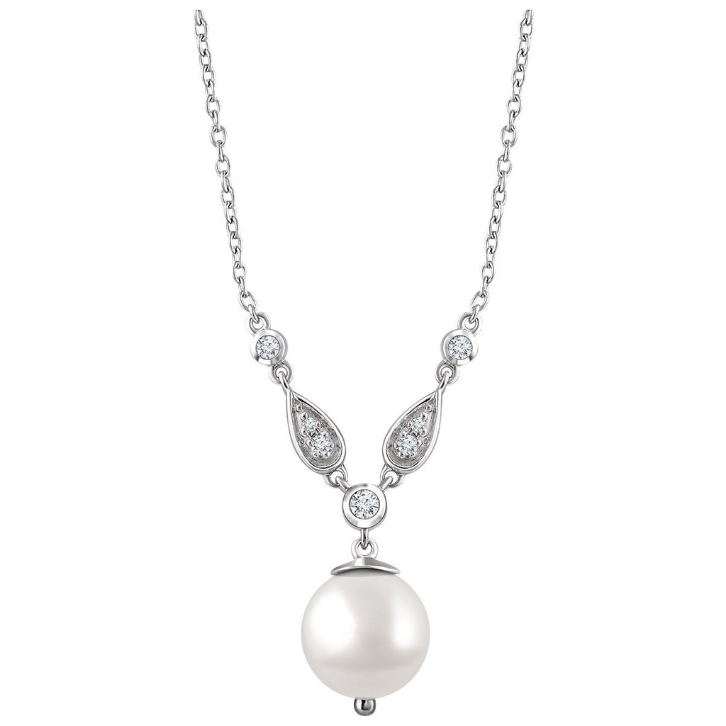Cultured White Freshwater Pearl & 1/6 CTW Natural Diamond Necklace in 14k white gold