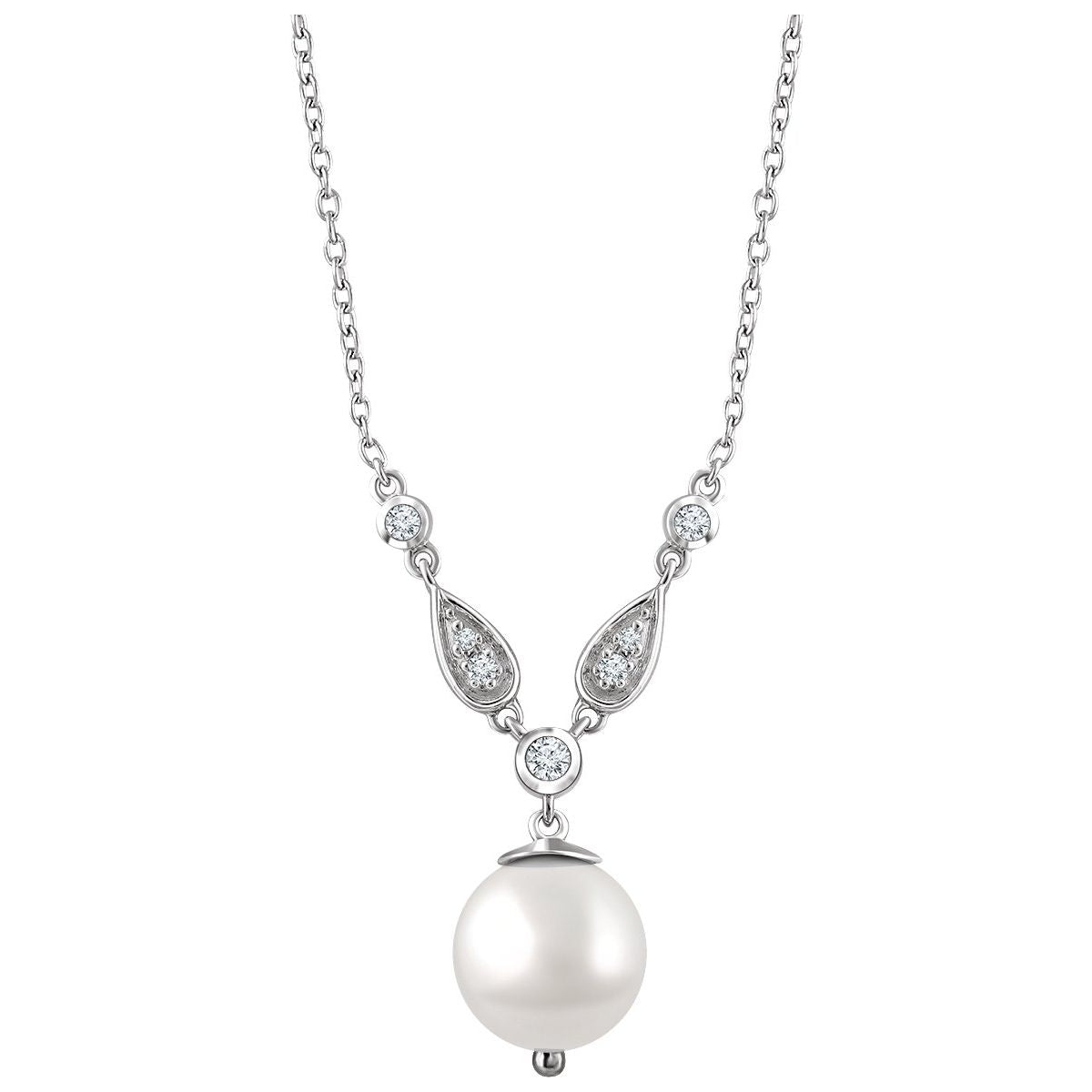 Cultured White Freshwater Pearl & 1/6 CTW Natural Diamond Necklace in 14k white gold
