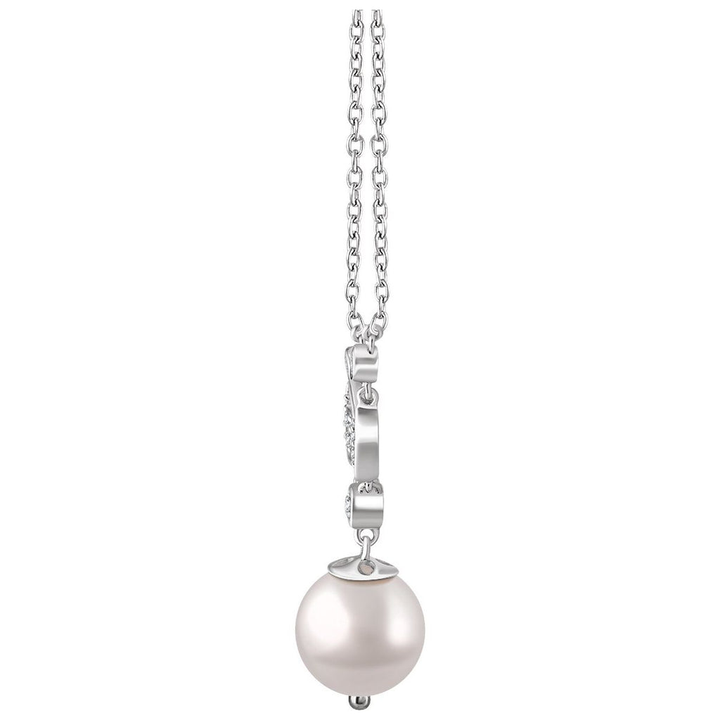 Cultured White Freshwater Pearl & 1/6 CTW Natural Diamond Necklace in 14k white gold
