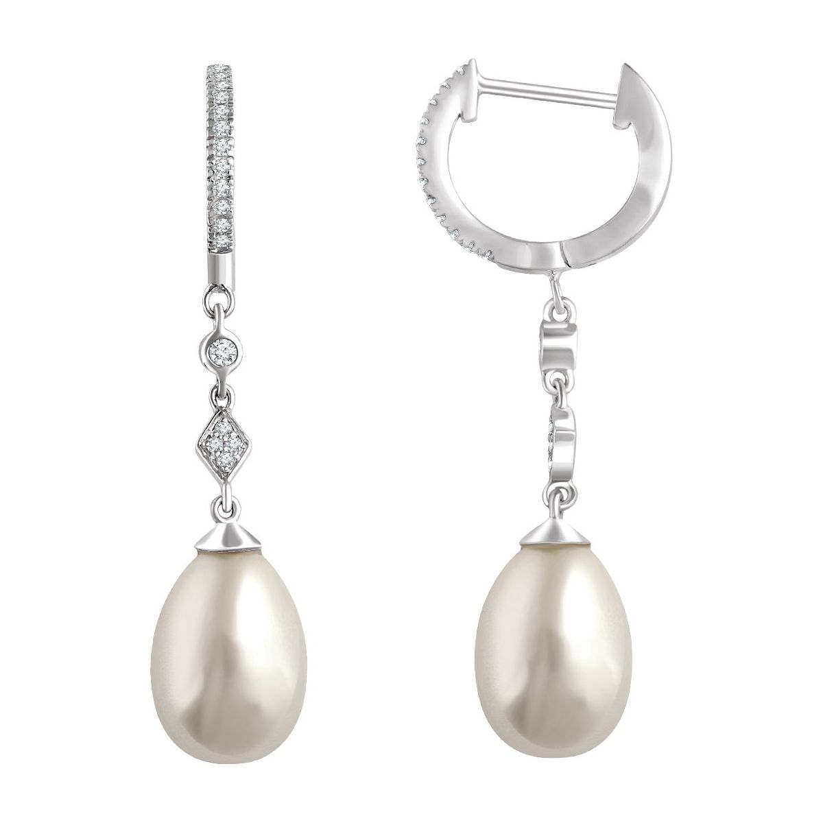 Cultured White Freshwater Pearl & 1/6 CTW Natural Diamond Earrings in 14k white gold