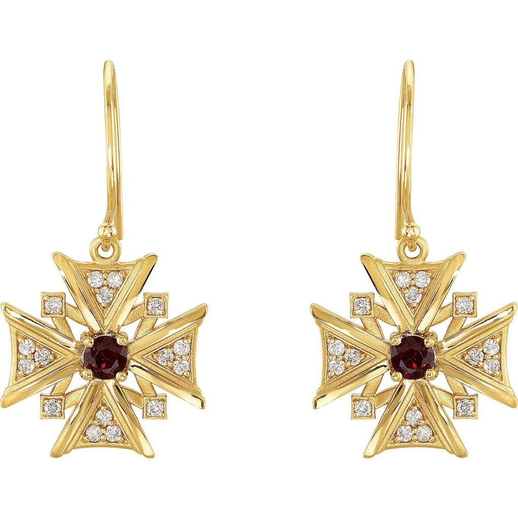 Natural Mozambique Garnet & 1/3 CTW Natural Diamond Earrings in 14k yellow gold