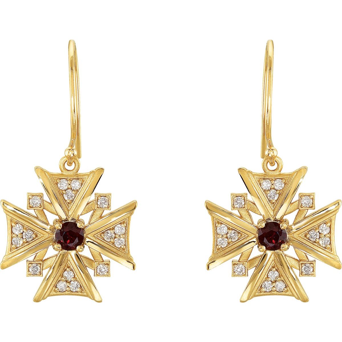 Natural Mozambique Garnet & 1/3 CTW Natural Diamond Earrings in 14k yellow gold