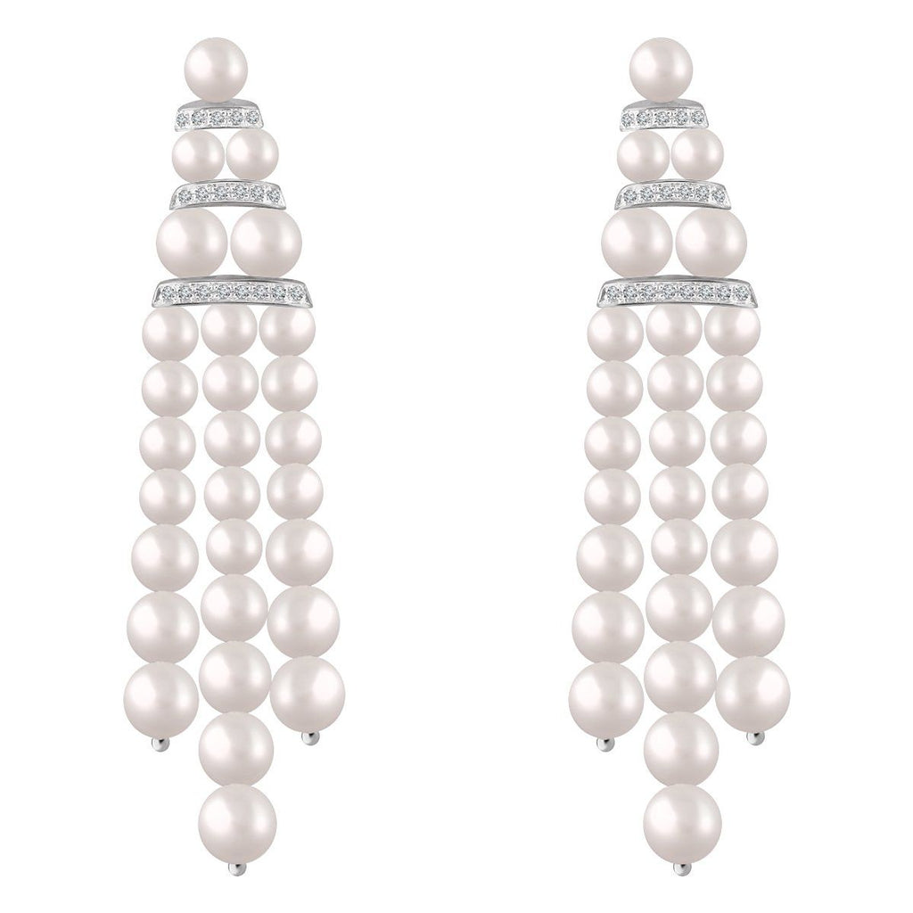 Cultured White Freshwater Pearl & 1/4 CTW Natural Diamond Earrings in 14k white gold