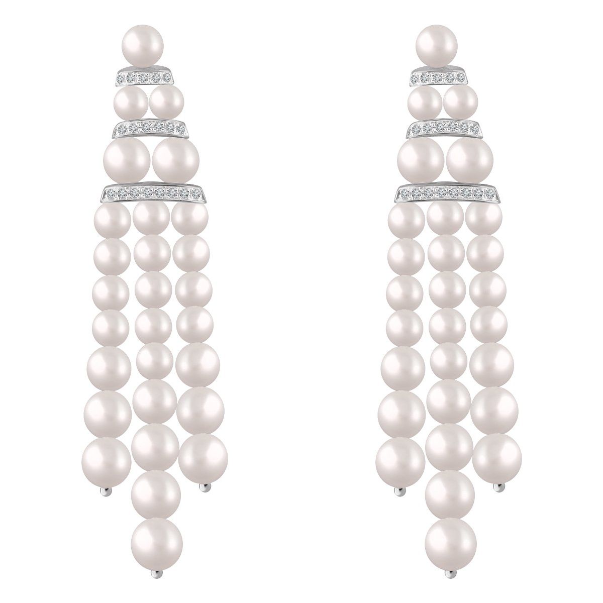 Cultured White Freshwater Pearl & 1/4 CTW Natural Diamond Earrings in 14k white gold