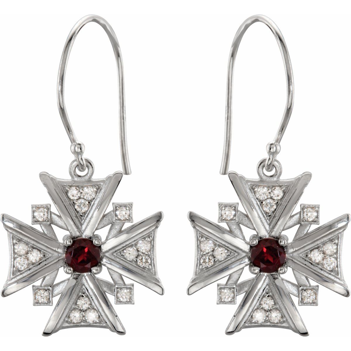Natural Mozambique Garnet & 1/3 CTW Natural Diamond Earrings in 14k white gold