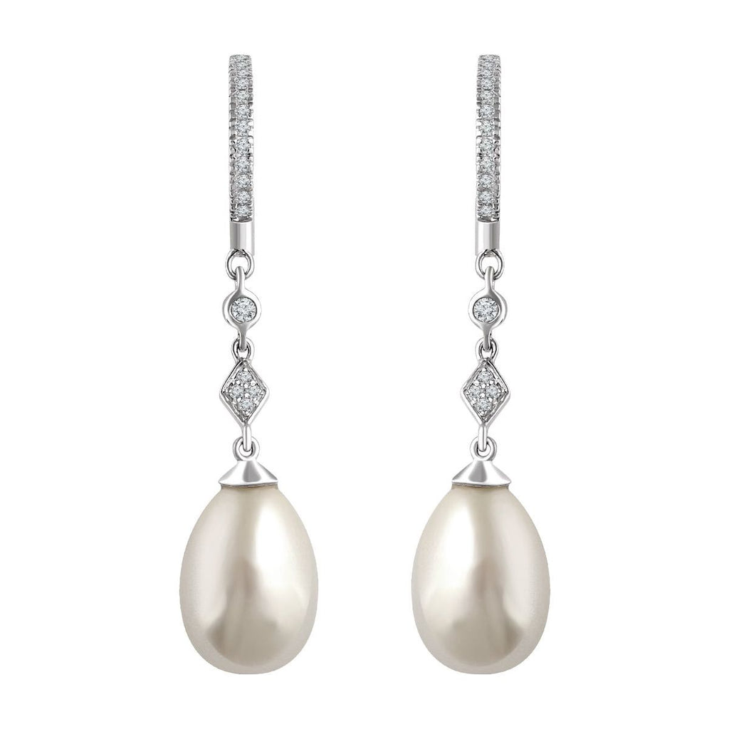 Cultured White Freshwater Pearl & 1/6 CTW Natural Diamond Earrings in 14k white gold