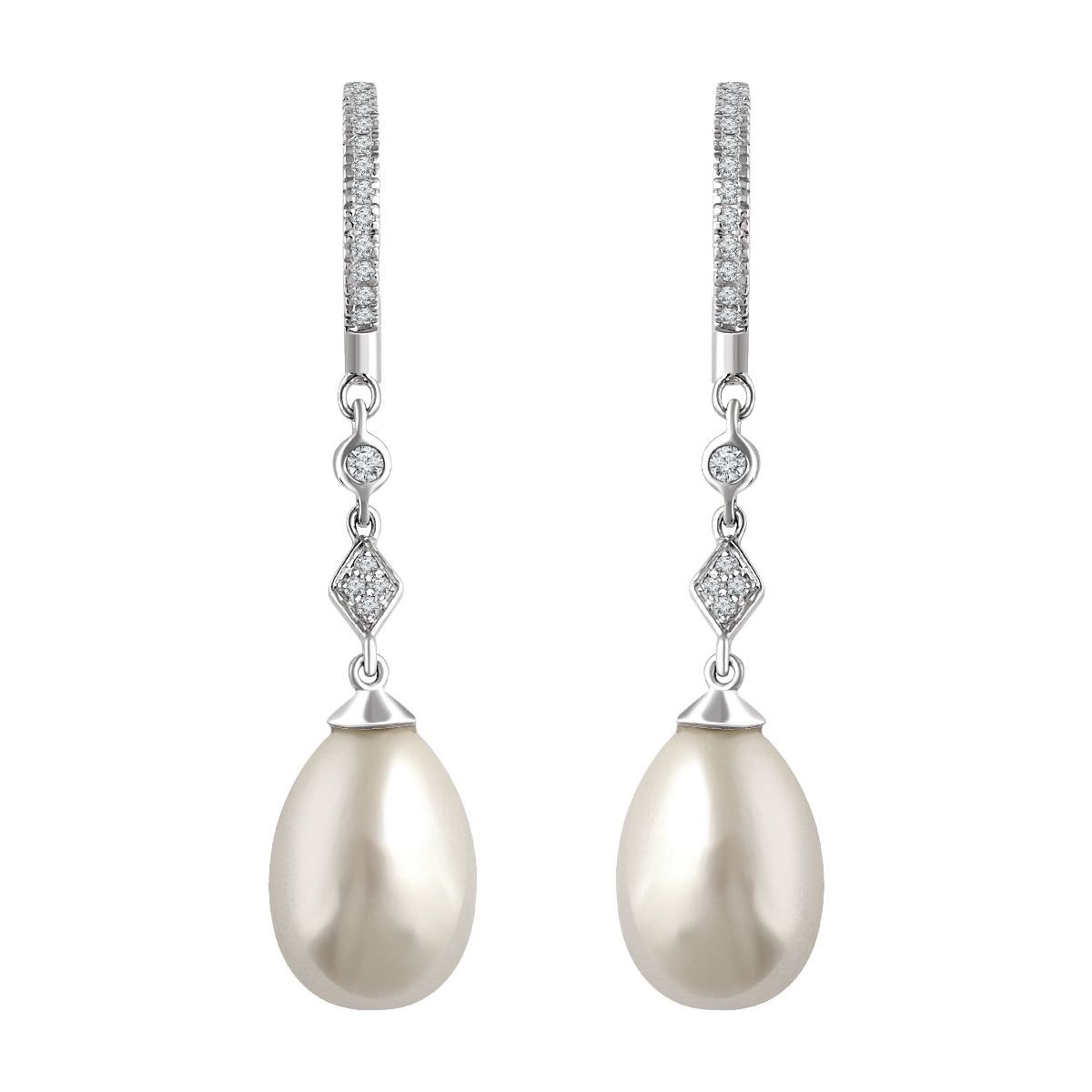 Cultured White Freshwater Pearl & 1/6 CTW Natural Diamond Earrings in 14k white gold