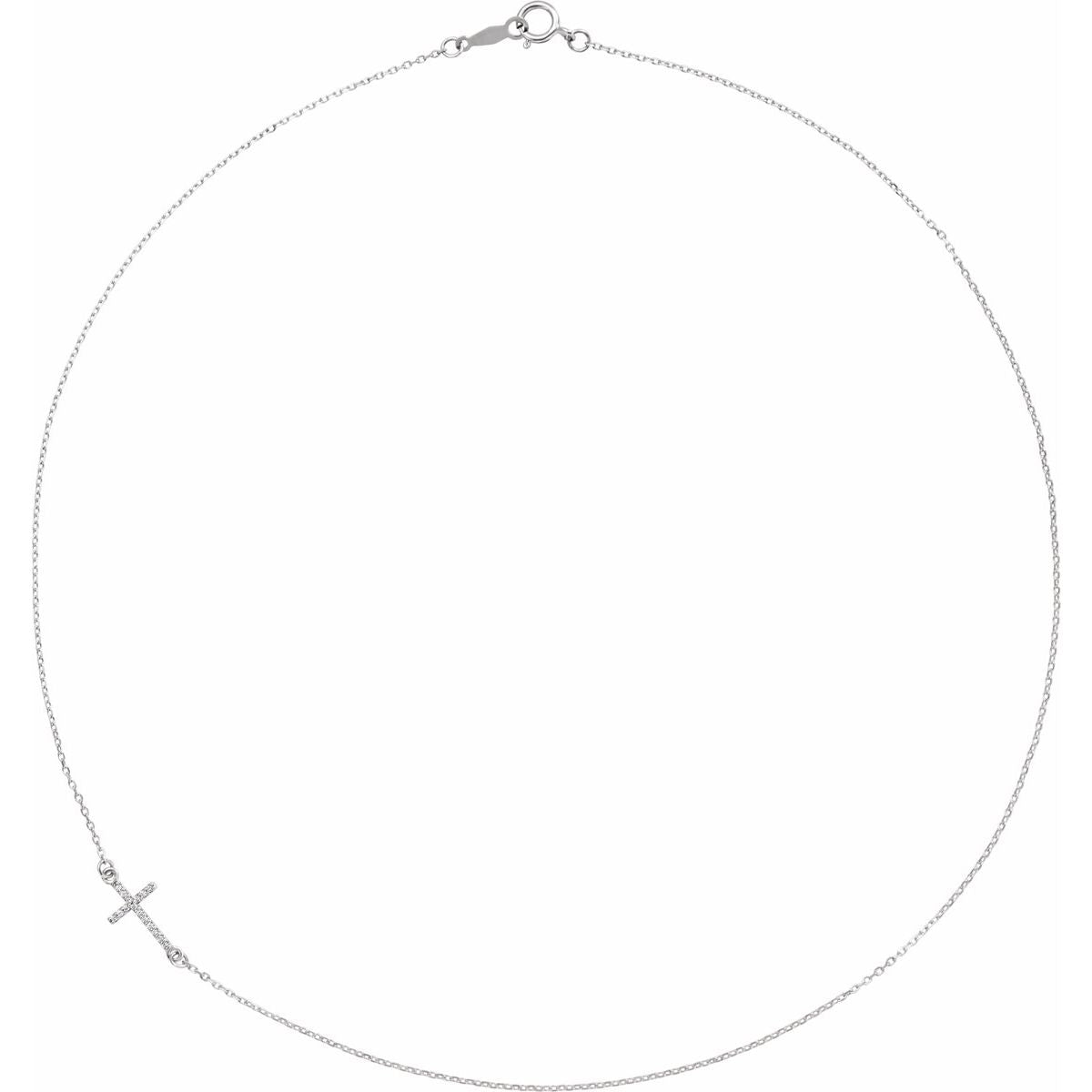 .04 CTW Natural Diamond Off-Center Sideways Cross Necklace in 14k white gold