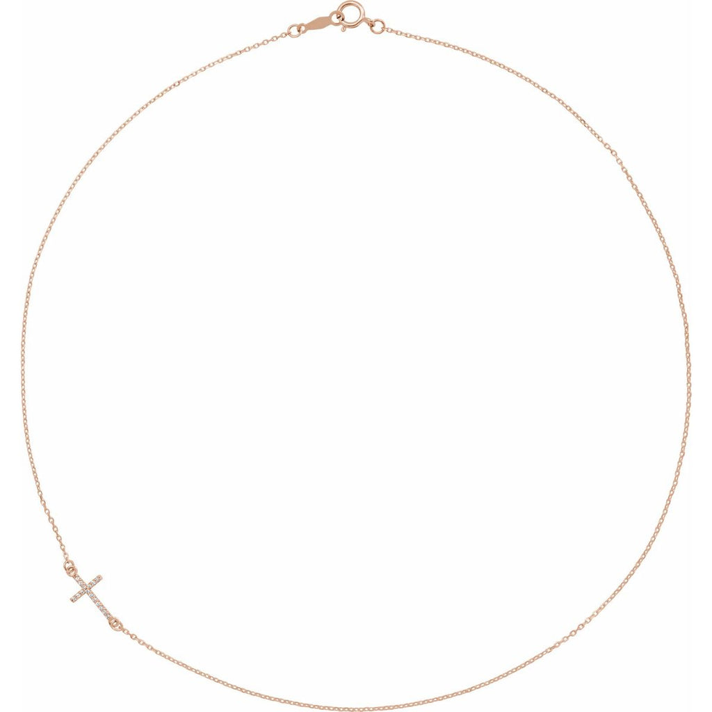.04 CTW Natural Diamond Off-Center Sideways Cross Necklace in 14k rose gold