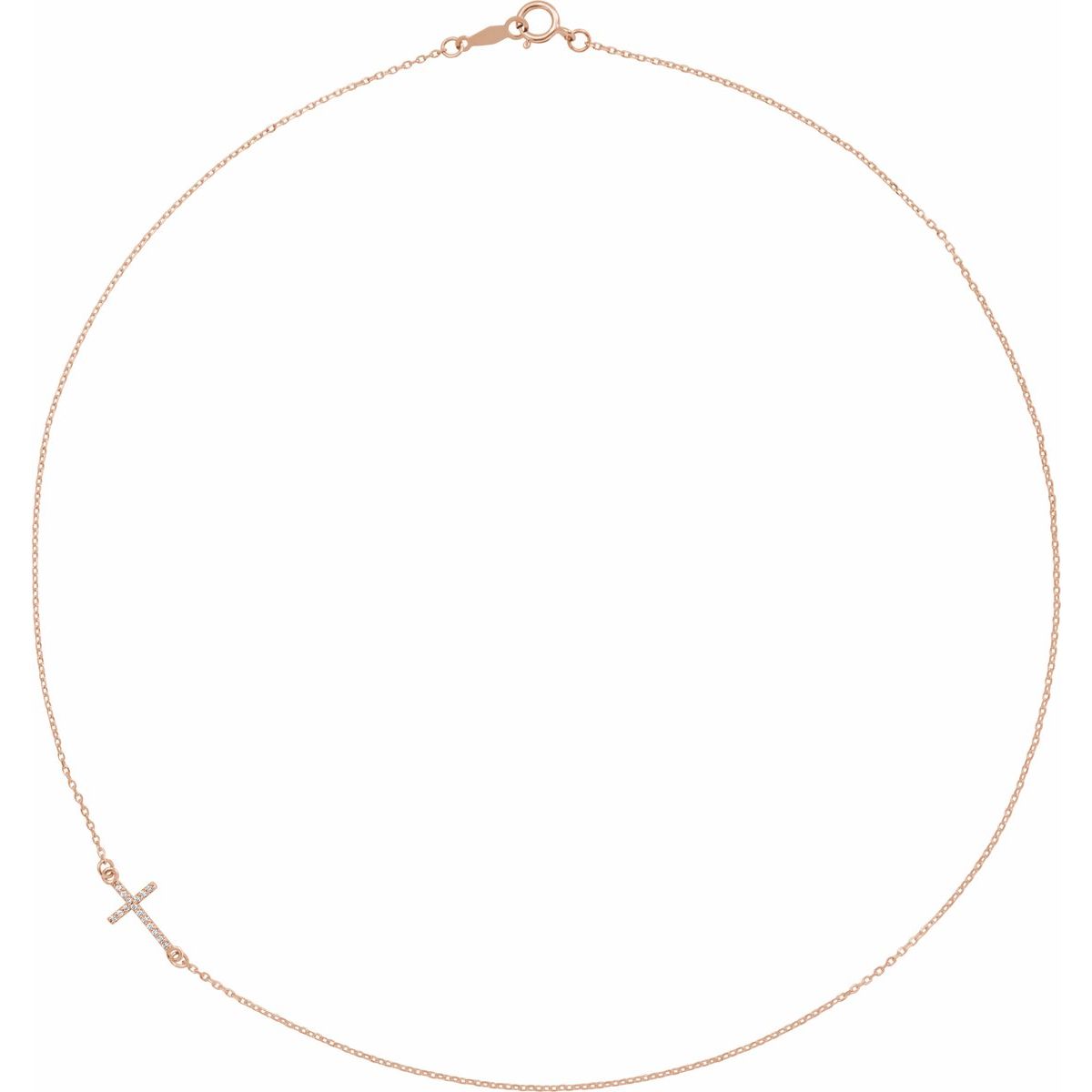 .04 CTW Natural Diamond Off-Center Sideways Cross Necklace in 14k rose gold
