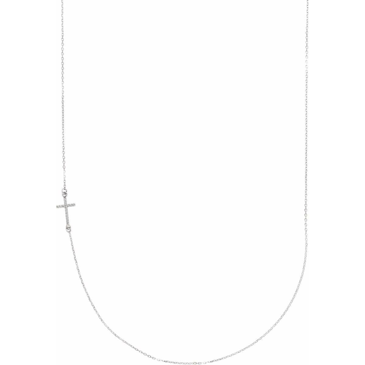 .04 CTW Natural Diamond Off-Center Sideways Cross Necklace in 14k white gold