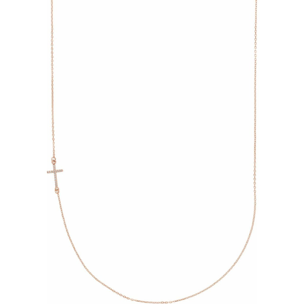 .04 CTW Natural Diamond Off-Center Sideways Cross Necklace in 14k rose gold