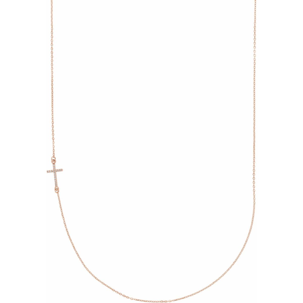 .04 CTW Natural Diamond Off-Center Sideways Cross Necklace in 14k rose gold