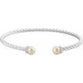 Cultured White Freshwater Pearl & 1/10 CTW Natural Diamond Cuff Bracelet in 14k white gold