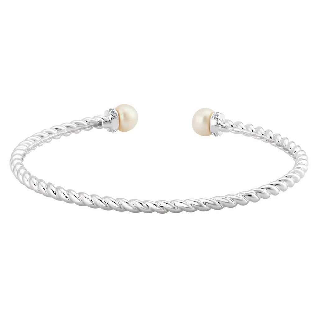 Cultured White Freshwater Pearl & 1/10 CTW Natural Diamond Cuff Bracelet in 14k white gold