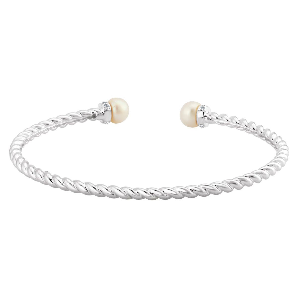 Cultured White Freshwater Pearl & 1/10 CTW Natural Diamond Cuff Bracelet in 14k white gold