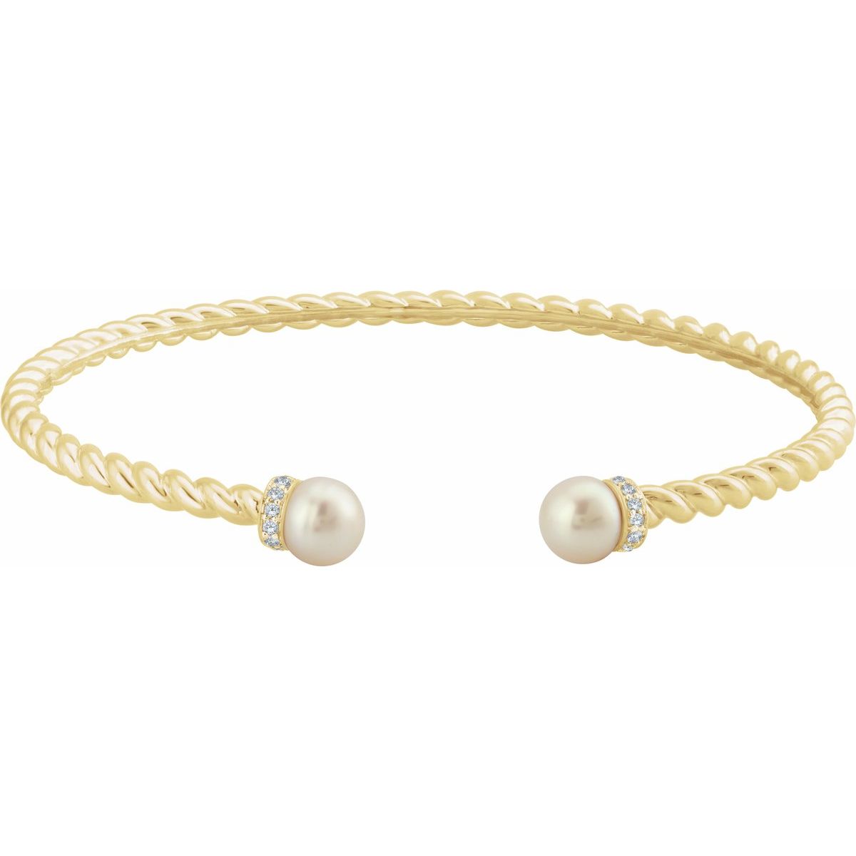 Cultured White Freshwater Pearl & 1/10 CTW Natural Diamond Cuff Bracelet in 14k yellow gold