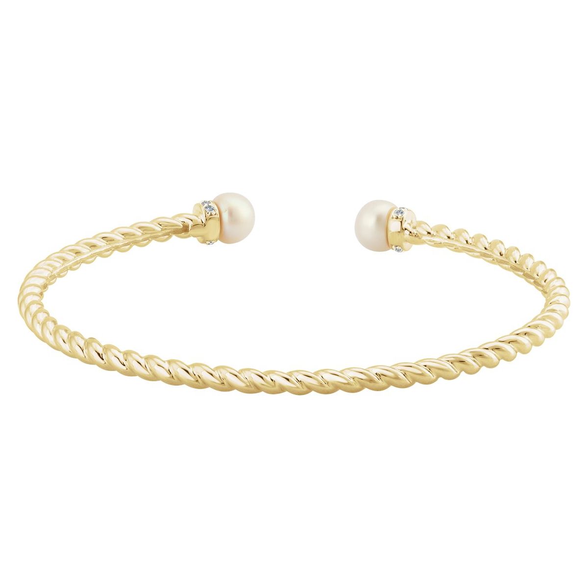 Cultured White Freshwater Pearl & 1/10 CTW Natural Diamond Cuff Bracelet in 14k yellow gold