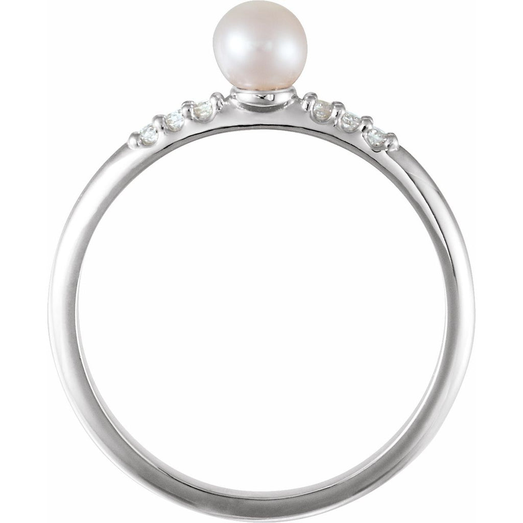 Cultured White Freshwater Pearl & .05 CTW Natural Diamond Ring in 14k white gold