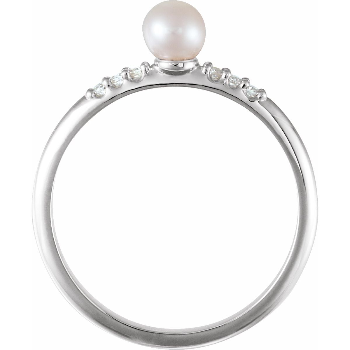 Cultured White Freshwater Pearl & .05 CTW Natural Diamond Ring in 14k white gold