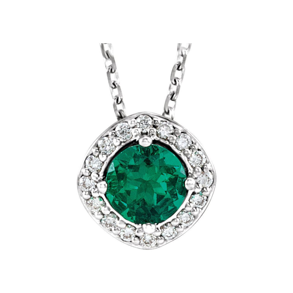 Lab-Grown Emerald & .08 CTW Natural Diamond Pendant in 14k rose gold