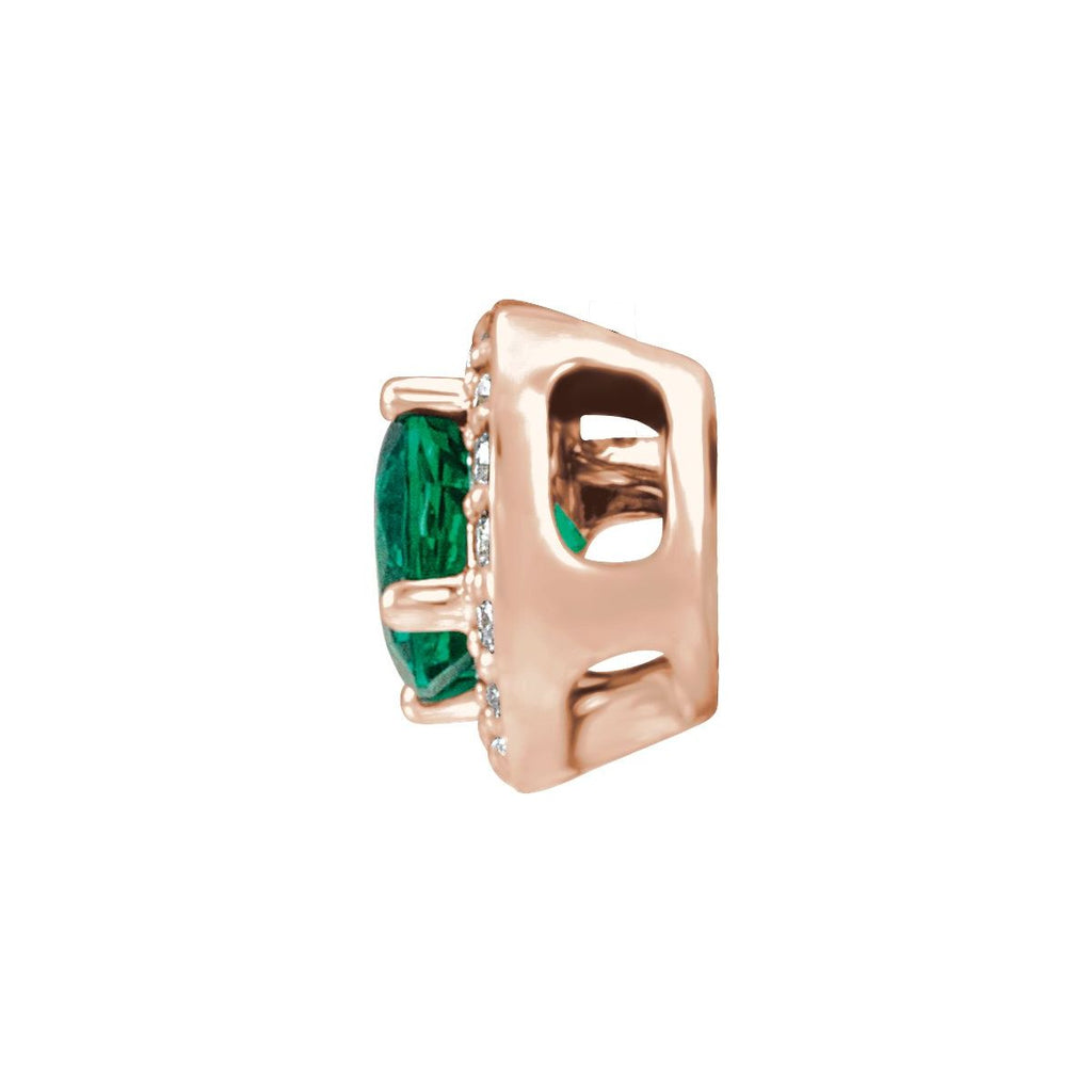 Lab-Grown Emerald & .08 CTW Natural Diamond Pendant in 14k rose gold