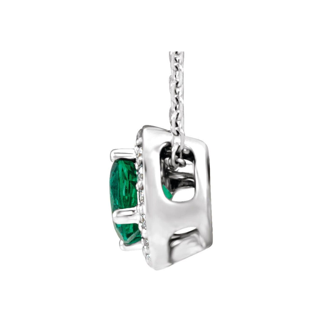 Lab-Grown Emerald & .08 CTW Natural Diamond Pendant in 14k rose gold