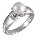 Cultured White Akoya Pearl & .09 CTW Natural Diamond Ring in 14k white gold