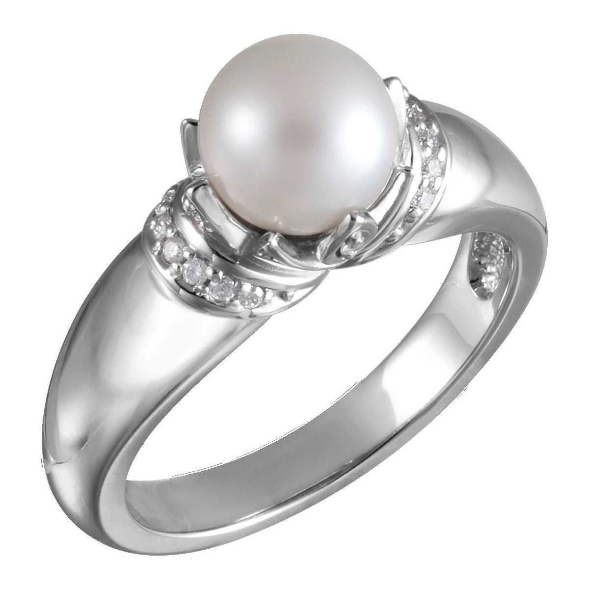 Cultured White Akoya Pearl & .09 CTW Natural Diamond Ring in 14k white gold