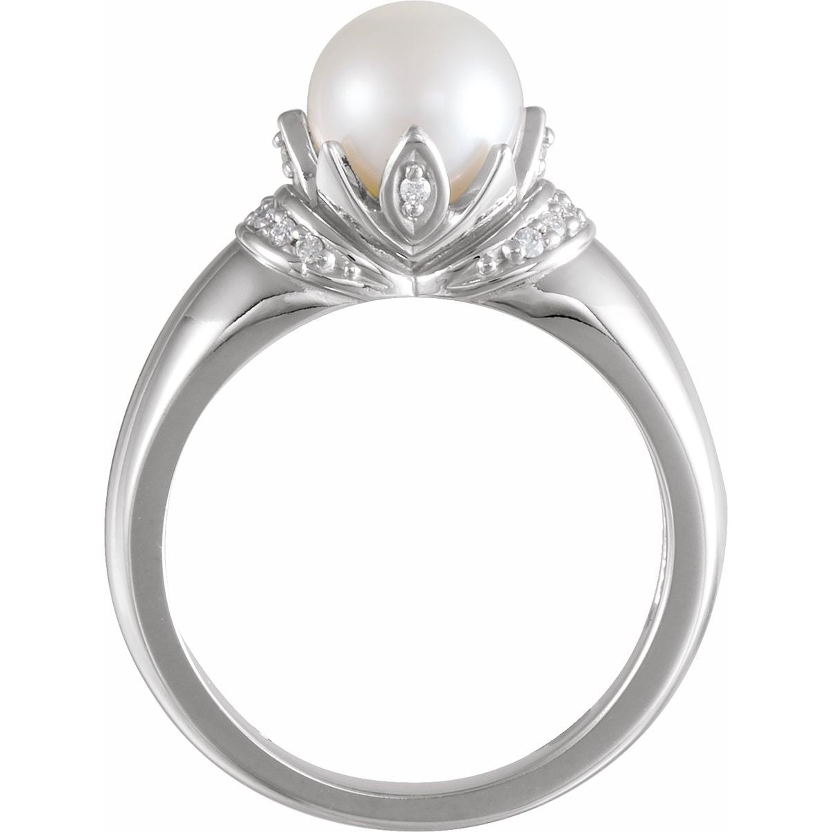 Cultured White Akoya Pearl & .09 CTW Natural Diamond Ring in 14k white gold