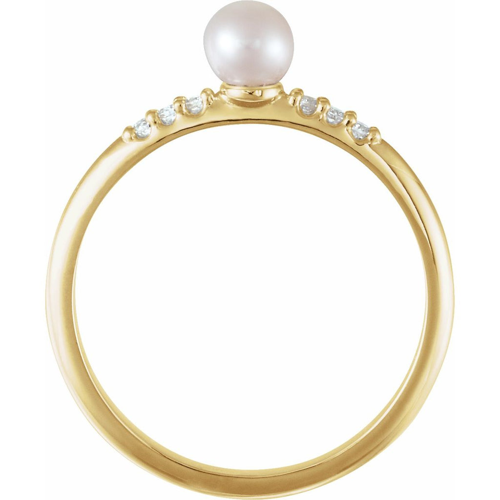 Cultured White Freshwater Pearl & .05 CTW Natural Diamond Ring in 14k yellow gold