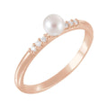 Cultured White Freshwater Pearl & .05 CTW Natural Diamond Ring in 14k rose gold
